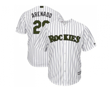 Men Colorado Rockies #28 Nolan Arenado White Strip New Cool Base 2018 Memorial Day Stitched MLB Jersey