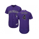 Men Colorado Rockies #4 Pat Valaika Purple Flexbase Authentic Collection Stitched MLB Jersey