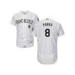 Men Colorado Rockies #8 Gerardo Parra White Strip Flexbase Authentic Collection Stitched MLB Jersey