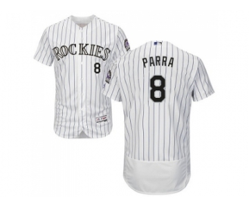 Men Colorado Rockies #8 Gerardo Parra White Strip Flexbase Authentic Collection Stitched MLB Jersey