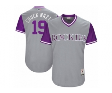 Men's 2017 Little League World Series Rockies Charlie Blackmon #19 Chuck Nazty Gray Jersey