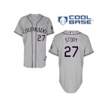 Men's Majestic Colorado Rockies #27 Trevor Story Authentic Grey Road Cool Base MLB Jersey