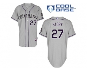 Men's Majestic Colorado Rockies #27 Trevor Story Authentic Grey Road Cool Base MLB Jersey