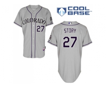 Men's Majestic Colorado Rockies #27 Trevor Story Authentic Grey Road Cool Base MLB Jersey