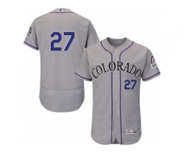 Men's Majestic Colorado Rockies #27 Trevor Story Grey Flexbase Authentic Collection MLB Jersey