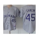 mlb jerseys colorado rockies #45 chacin grey[blue stripe]