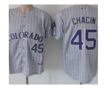 mlb jerseys colorado rockies #45 chacin grey[blue stripe]