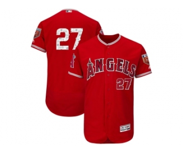 Men Los Angeles Angels #27 Mike Trout Majestic Scarlet 2018 Spring Training Flex Base Player Jersey