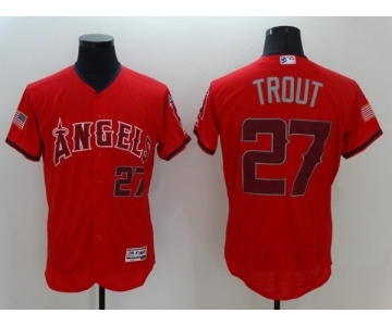 Men Los Angeles Angels #27 Mike Trout Red Stars & Stripes 2016 Independence Day Flex Base Jersey