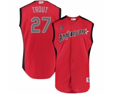 Men's Los Angeles Angels of Anaheim #27 Mike Trout Authentic Red American League 2019 Baseball All-Star Jersey