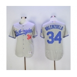 Men's Los Angeles Dodgers #34 Fernando Valenzuela Majestic Gray Road Flexbase Authentic Collection Player Jersey