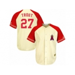 Men's Majestic Los Angeles Angels of Anaheim #27 Mike Trout Replica Cream Red Exclusive MLB Jersey