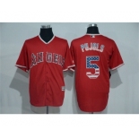 Men's Majestic Los Angeles Angels of Anaheim #5 Albert Pujols Red USA Flag Fashion MLB Jersey