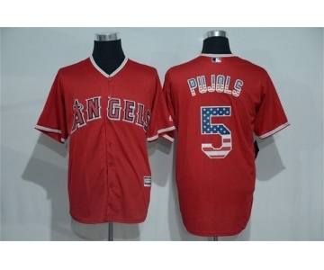 Men's Majestic Los Angeles Angels of Anaheim #5 Albert Pujols Red USA Flag Fashion MLB Jersey