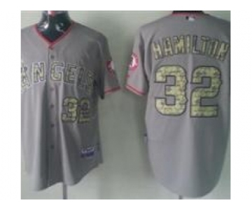 mlb Los Angeles Angels #32 Josh Hamilton Grey jerseys[number camo]