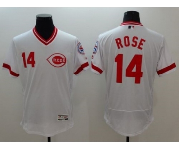 Cincinnati Reds #14 Pete Rose White Flexbase Authentic Collection Cooperstown Stitched MLB Jersey