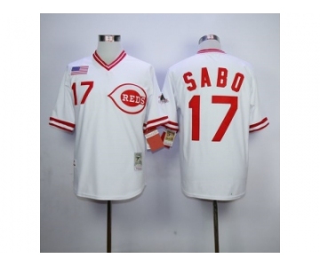 MLB Mitchell And Ness 1990 Cincinnati Reds #17 Chris Sabo White Throwback Stitched Jerseys