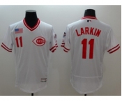 Men Cincinnati Reds #11 Barry Larkin Majestic white Flexbase Authentic Collection Player Jersey