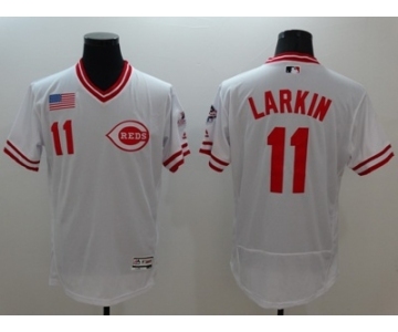 Men Cincinnati Reds #11 Barry Larkin Majestic white Flexbase Authentic Collection Player Jersey