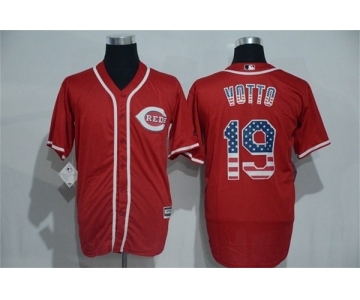 Men Cincinnati Reds #19 Joey Votto Red USA Flag Fashion MLB Jersey