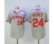 Men Cincinnati Reds #24 Tony Perez Majestic Grey Flexbase Authentic Cooperstown Player Jersey