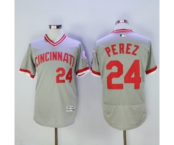 Men Cincinnati Reds #24 Tony Perez Majestic Grey Flexbase Authentic Cooperstown Player Jersey