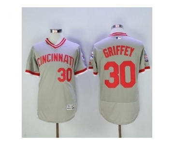 Men Cincinnati Reds #30 Ken Griffey Jr Majestic Grey Flexbase Authentic Cooperstown Player Jersey