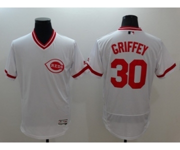 Men Cincinnati Reds #30 Ken Griffey Jr Majestic white Flexbase Authentic Collection Player Jersey