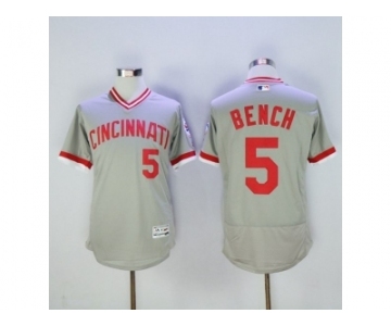 Men Cincinnati Reds #5 Johnny Bench Majestic Grey Flexbase Authentic Cooperstown Player Jersey