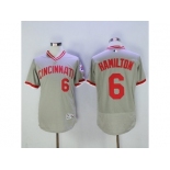 Men Cincinnati Reds #6 Billy Hamilton Majestic Grey Flexbase Authentic Cooperstown Player Jersey