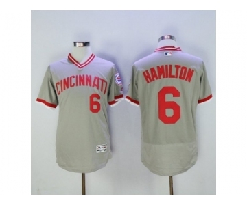 Men Cincinnati Reds #6 Billy Hamilton Majestic Grey Flexbase Authentic Cooperstown Player Jersey