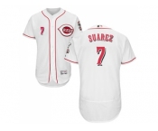 Men Cincinnati Reds #7 Eugenio Suarez White Flexbase Authentic Collection Stitched MLB Jersey