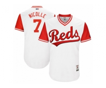 Men's 2017 Little League World Series Reds Eugenio Suarez #7 Nicolle White Jersey