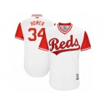 Men's 2017 Little League World Series Reds Homer Bailey #34 Homer White Jersey