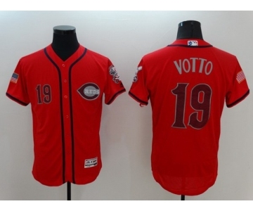 Men's Cincinnati Reds #19 Joey Votto Majestic Scarlet Fashion Stars & Stripes Flex Base Player Jersey