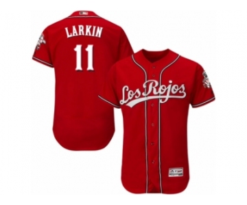 Men's Majestic Cincinnati Reds #11 Barry Larkin Red Los Rojos Flexbase Authentic Collection MLB Jersey