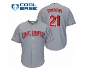 Men's Majestic Cincinnati Reds #21 Reggie Sanders Authentic Grey Road Cool Base MLB Jersey