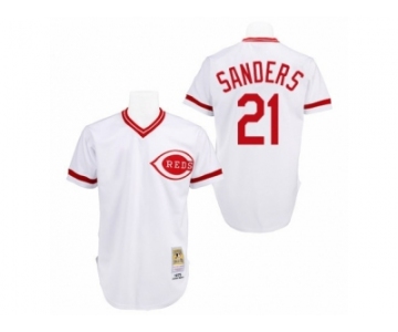 Men's Mitchell and Ness Cincinnati Reds #21 Reggie Sanders Replica White Throwback MLB Jersey