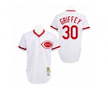 Men's Mitchell and Ness Cincinnati Reds #30 Ken Griffey Replica White Throwback MLB Jersey