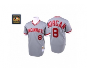 Men's Mitchell and Ness Cincinnati Reds #8 Joe Morgan Replica Grey Throwback MLB Jersey