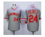 Mitchell and Ness Cincinnati Reds #24 Tony Perez Stitched Grey Throwback Baseball Jersey