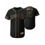 Men 2019 Golden Edition Boston Red Sox Black #15 Dustin Pedroia Flex Base Jersey