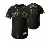 Men 2019 Golden Edition Boston Red Sox Black #15 Dustin Pedroia Flex Base Jersey