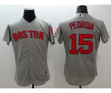 Men Boston Red Sox #15 Dustin Pedroia Majestic grey Flexbase Authentic Collection Player Jersey