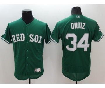 Men's Boston Red Sox #34 David Ortiz Majestic Green Celtic Flexbase Authentic Collection Player Jersey