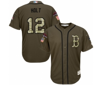 Men's Majestic Boston Red Sox #12 Brock Holt Authentic Green Salute to Service 2018 World Series Champions MLB Jersey