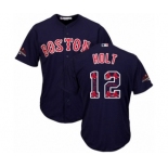 Men's Majestic Boston Red Sox #12 Brock Holt Authentic Navy Blue Team Logo Fashion Cool Base 2018 World Series Champions MLB Jersey