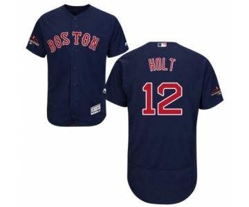 Men's Majestic Boston Red Sox #12 Brock Holt Navy Blue Alternate Flex Base Authentic Collection 2018 World Series Champions MLB Jersey