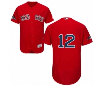 Men's Majestic Boston Red Sox #12 Brock Holt Red Alternate Flex Base Authentic Collection 2018 World Series Champions MLB Jersey