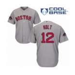 Men's Majestic Boston Red Sox #12 Brock Holt Replica Grey Road Cool Base 2018 World Series Champions MLB Jersey